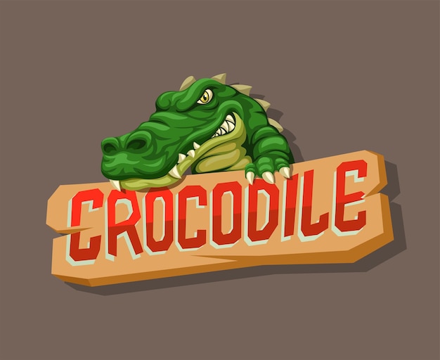 Crocodile with sign board mascot reptile animalcartoon illustration vector