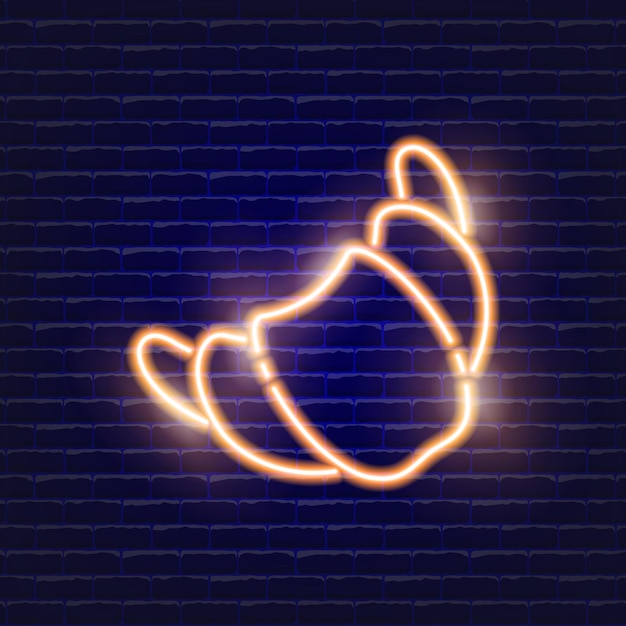 Croissant neon icon Glowing Vector illustration icon for mobile web and menu design Sweet concept