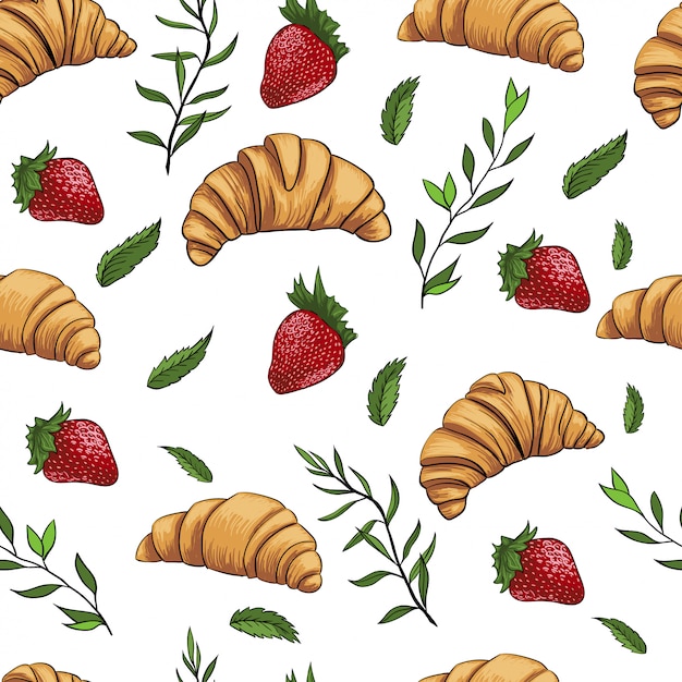 Croissant strawberry fresh pattern