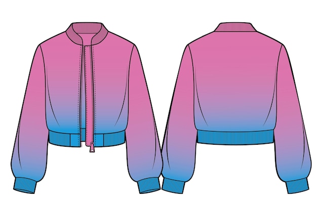 Crop bomber jacket pink and blue gradient casual clothing