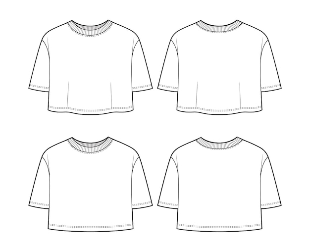 Vector crop top womens tshirt template drawing