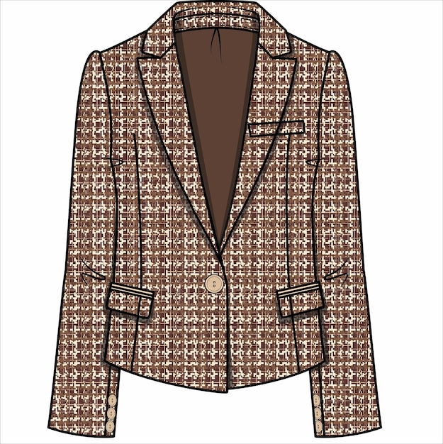 CROPPD BODY NOTCH COLLAR  SINGLE BREASTED BROWN TWEED BLAZER FOR WOMEN CORPORATE WEAR VECTOR