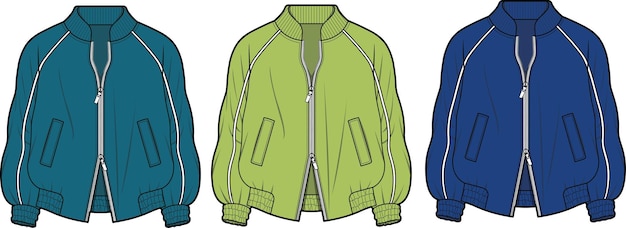 CROPPED BOMBER JACKET PRINTED front and back flat sketch technical drawing vector illustration templ