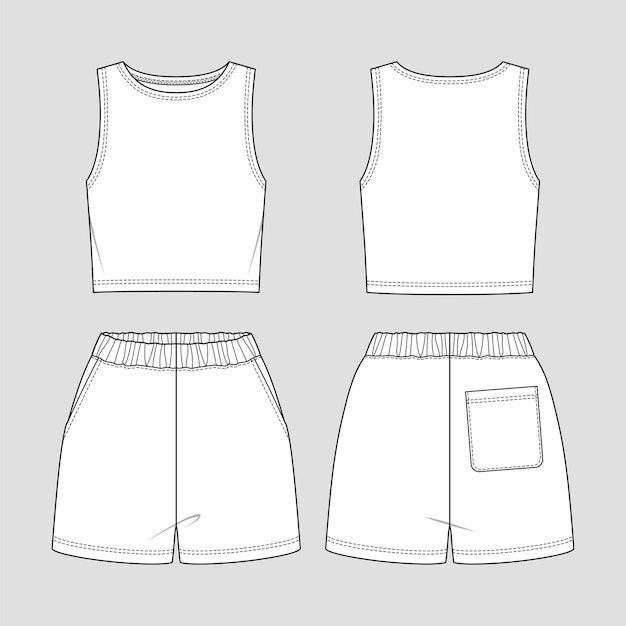 Cropped tank top and shorts. Jersey sporty set.