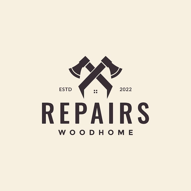 Cross ax with home repairs logo design vector graphic symbol icon illustration creative idea