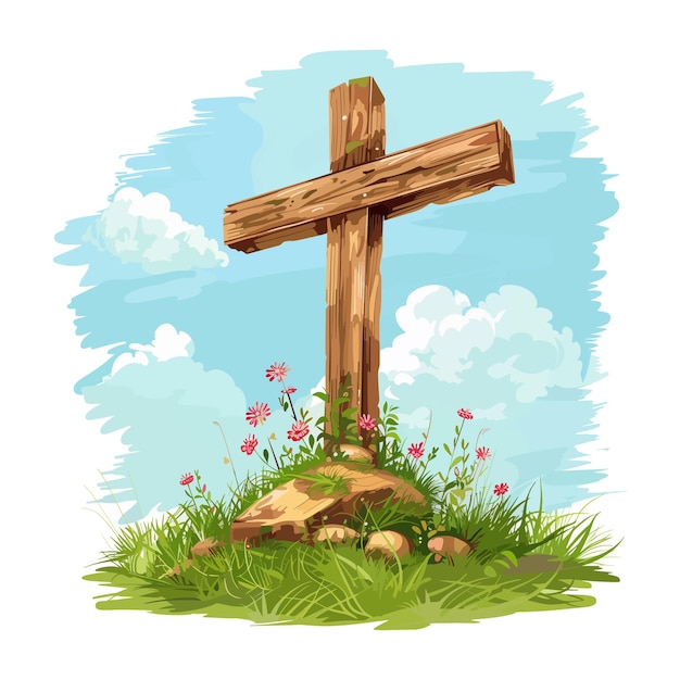 Vector cross in calvary cartoon colored clipart vector white background