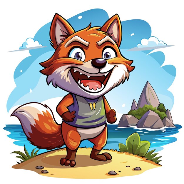 Vector cross fox scared smiles sea vector