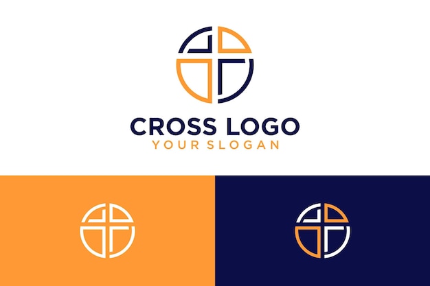 cross logo design with church and line art