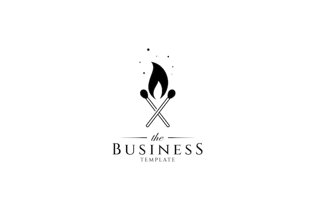 Cross matchstick logo with burning fire and stars decoration