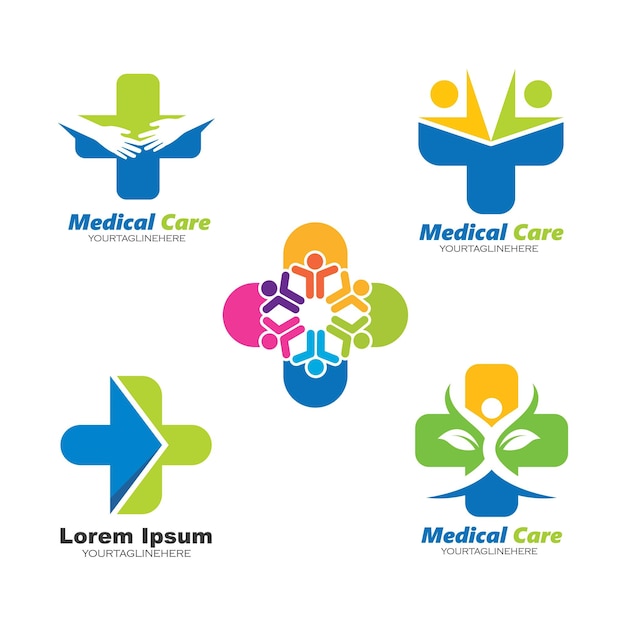 Cross medical people icon logo vector illustration design template