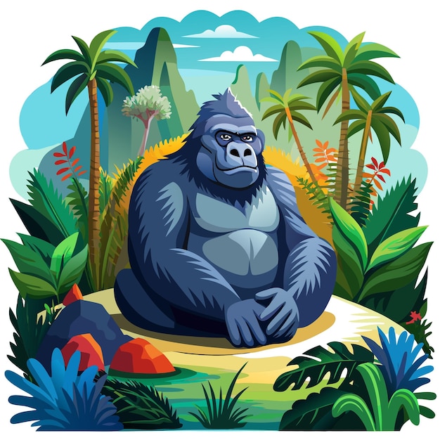 Cross River Gorilla stupid rests jungle vector