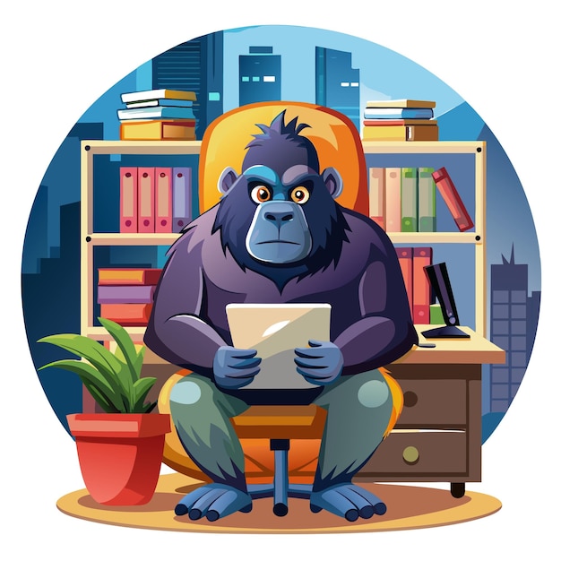 Cross River Gorilla supportive sits office vector