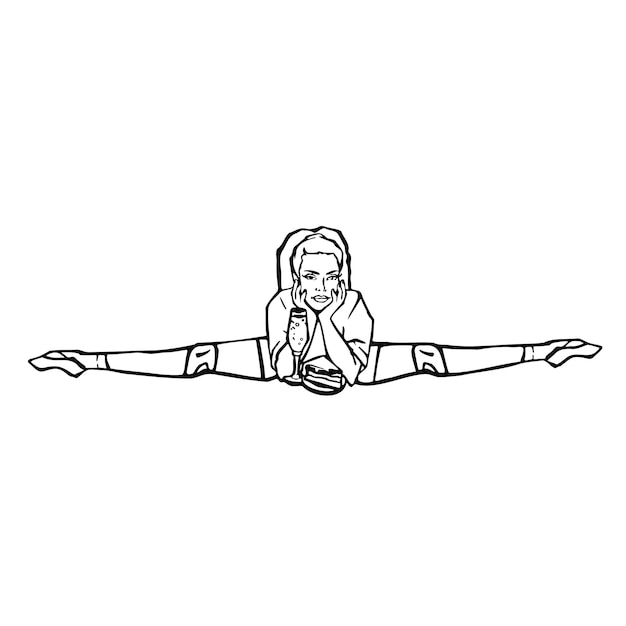 Cross split beautiful flexible girl gymnast athlete yoga illustration