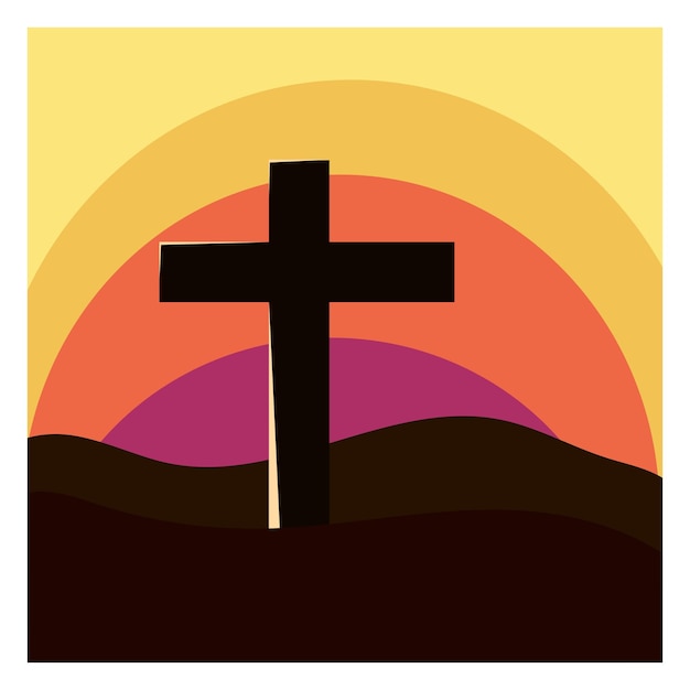 Vector cross on sunset background