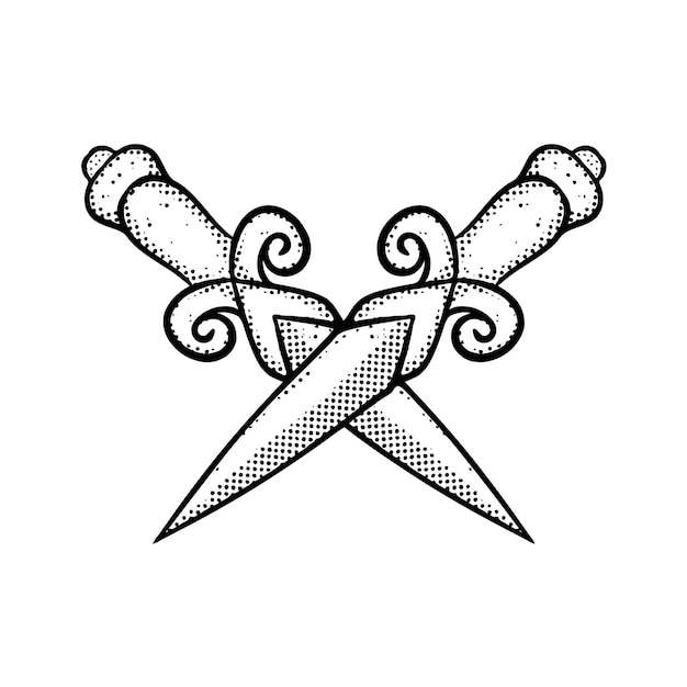 Cross sword Illustration hand drawn cartoon sketch lineart vintage style vector