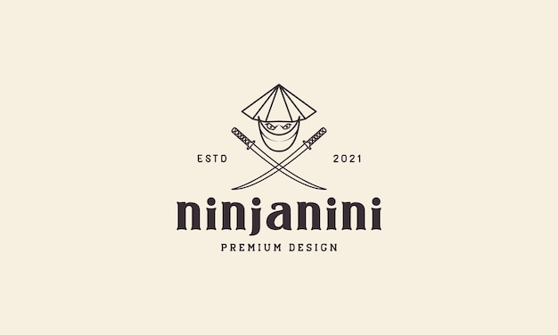 Cross sword ninja logo vector vintage