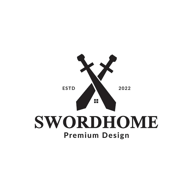 Cross sword with home logo design vector graphic symbol icon illustration creative idea