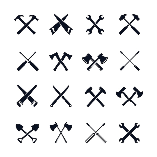 Cross Tools Icon Design Element Set