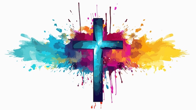 Vector a cross with a colorful background and a colorful splash of color