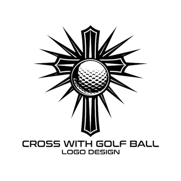 Cross With Golf Ball Vector Logo Design