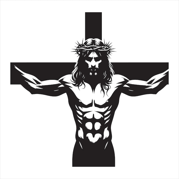 Vector cross with jesus christ silhouette art happy ascension day jesus christ sacrifice of messiah