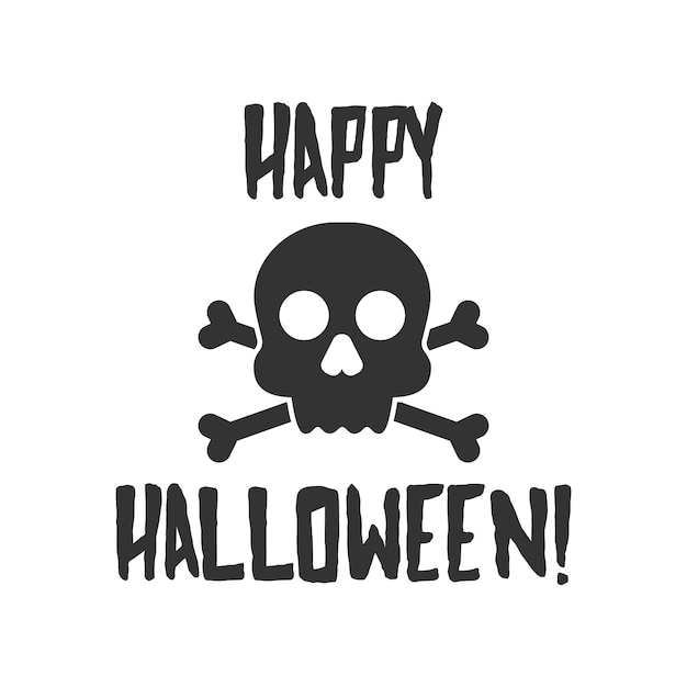 Crossbones death skull icon with happy halloween text Flat vector illustration