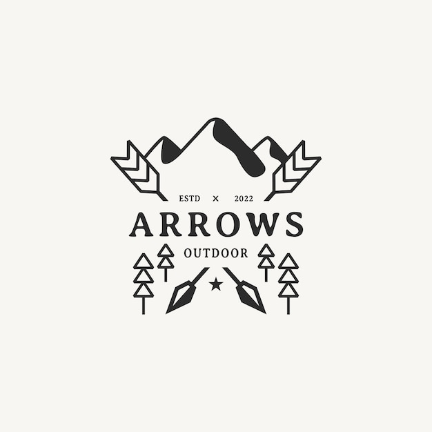 Crossed arrows with mountain minimalist logo design