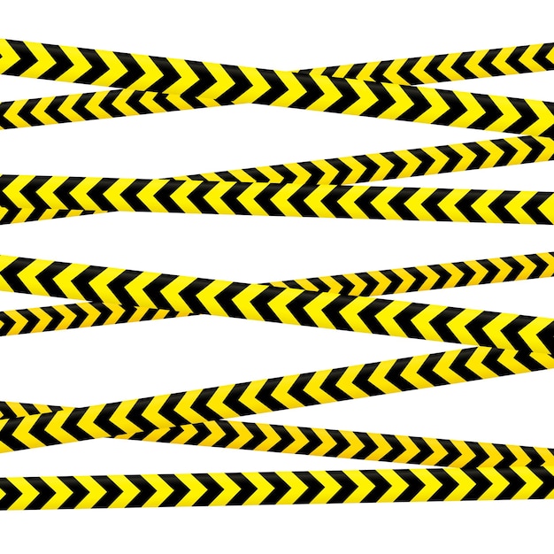 Crossed caution tape set. Yellow and black warning stripes. Repeated construction, hazard, danger