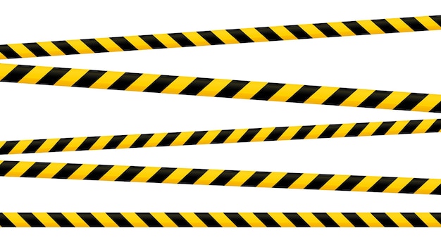 Vector crossed caution tape set. yellow and black warning stripes. repeating construction, hazard, danger