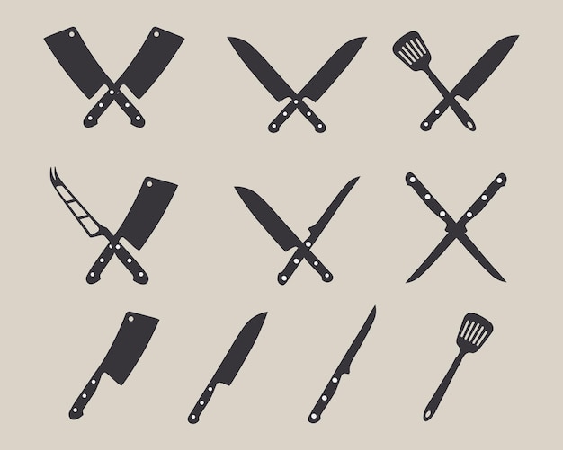 Vector crossed cleavers knives kitchen tools design elements for menu poster emblem sign vector