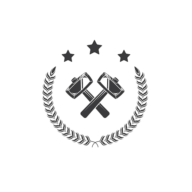 Crossed hammer badge icon vector concept design template