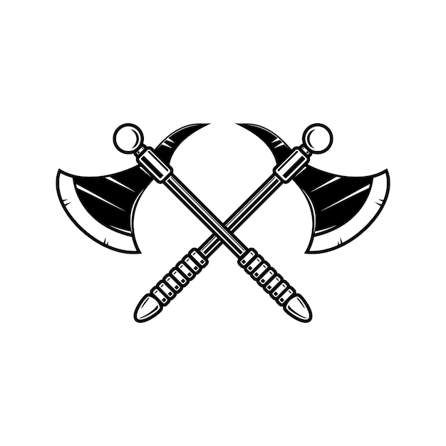 Crossed medieval axe. Design element for label, badge, sign. 