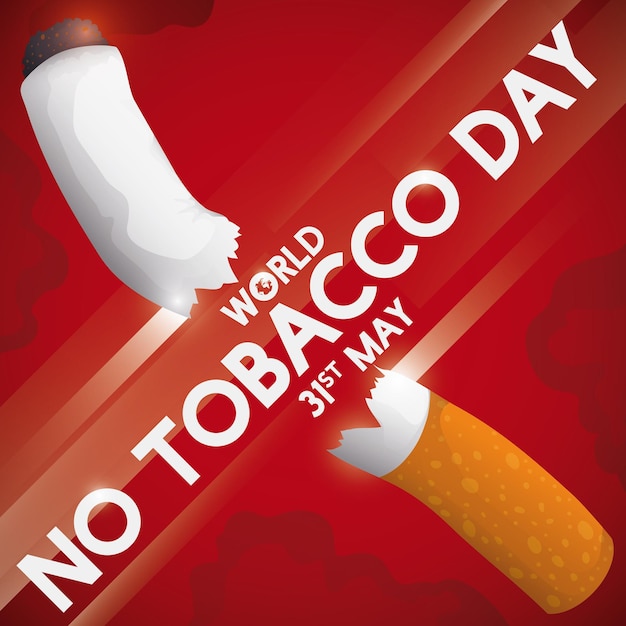 Vector crossed sign slicing a cigarette for no tobacco day celebration on red background