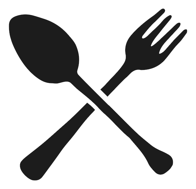 Crossed spoon and fork black silhouettes Cutlery symbol isolated on white background