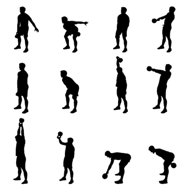 Crossfit male Kettlebell exercise silhouettes