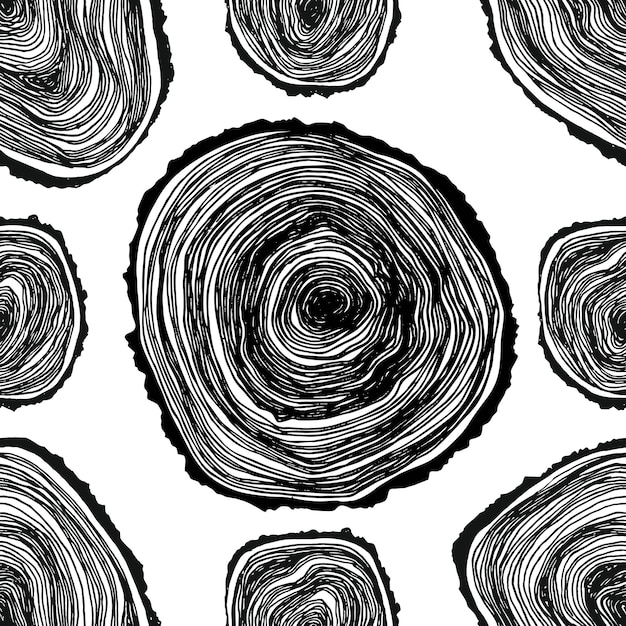 Crosssection of a tree seamless pattern hand draw Tree rings hand draw seamless vector pattern Saw cut tree trunk background Vector seamless pattern