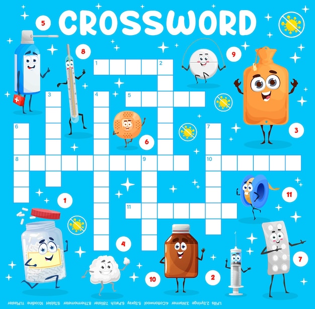 Crossword game worksheet grid cartoon medications