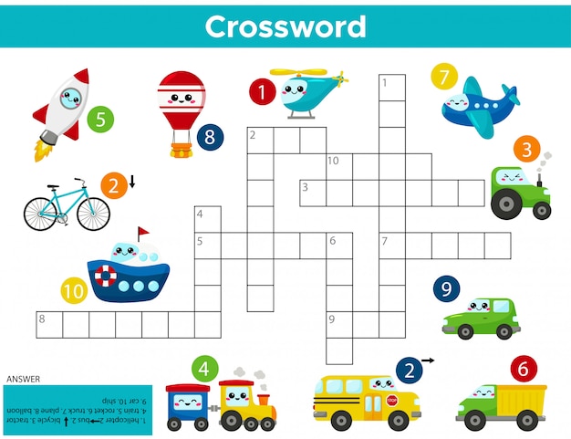 Crossword puzzle game of kawaii transports. 