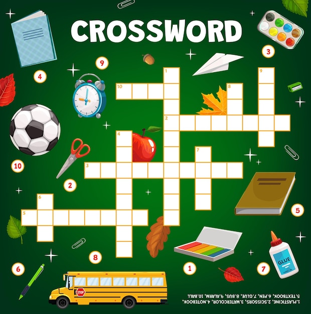 Crossword puzzle game, school education stationery