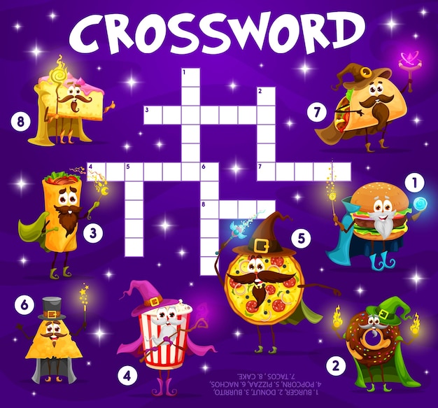 Crossword quiz game Halloween fast food wizards