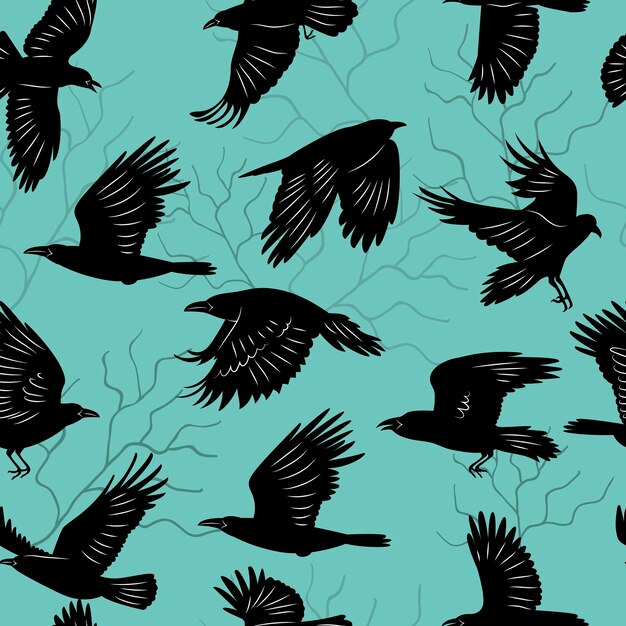 Vector crow birds flying ghotic birds silhouettes recent vector dark animals