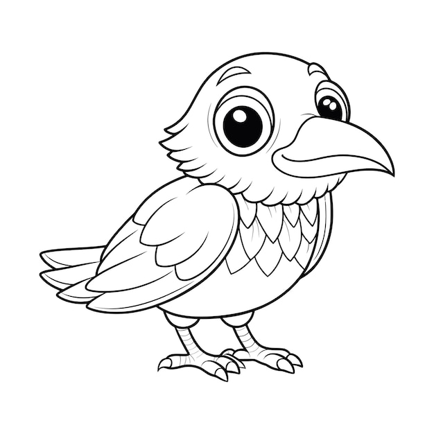 a crow cartoon coloring page vector for kids