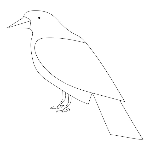 Crow drawing in one continuous line isolated vector single line