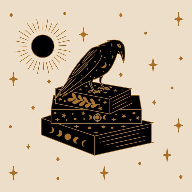 Vector crow and magic book illustration in vector