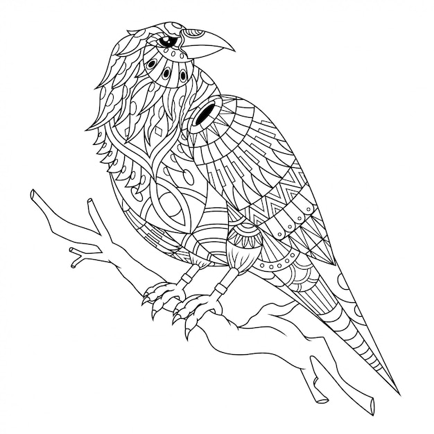 Crow Mandala Zentangle Illustration in Lineal Style