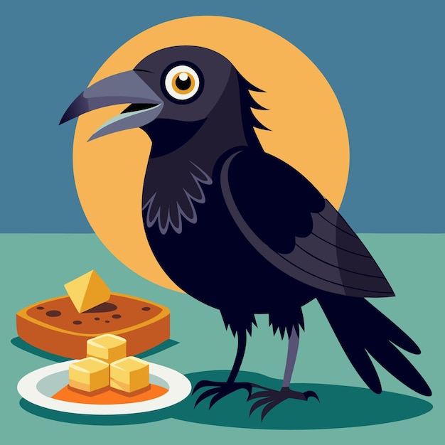 Vector a crow pecks at food