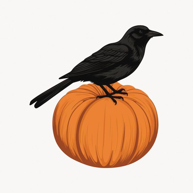 Crow perched on pumpkin illustration