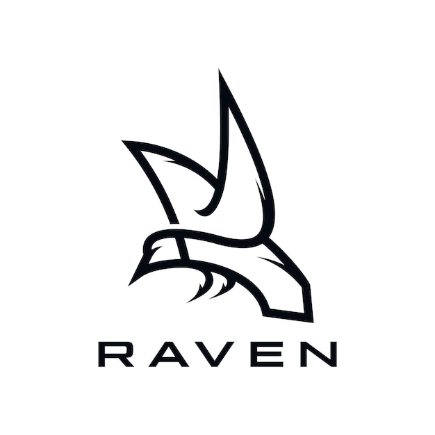 Crow Raven Black Bird Line Art Style Icon Logo Design