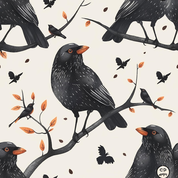 Vector crow seamless pattern background vector cute animal graphic with eps file