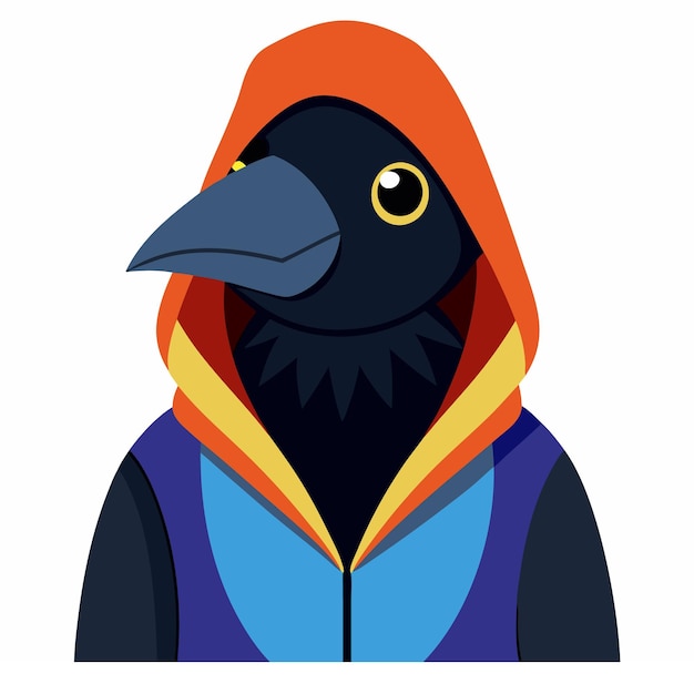 Vector a crow wearing a hoodie color line art vector